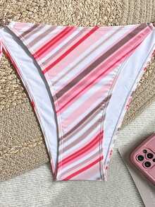Set bikini cu legături la spate, mărime plus, cu fustă boemă semi-transparentă cu dungi, costum de baie sexy elastic, roz, pentru vacanță, plajă, vară - Roz - Vizualizare 4