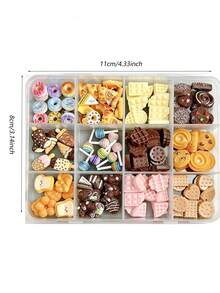 1盒随机混合ABS卡通仿真吐司、巧克力、饼干、冰淇淋、甜甜圈、糖果3D美甲装饰，迷你食物美甲装饰，可爱零食风格美甲，树脂甜点美甲装饰，甜甜圈、华夫饼、饼干、冰淇淋、巧克力、棒棒糖、烘焙食品美甲装饰，可爱Y2K风格食物美甲配件，可爱迷你食物美甲水钻，可爱零食美甲DIY套装 - 彩色 - 查看 6