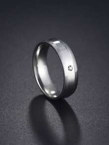 1pc Minimalist Fashionable Stainless Steel Rhinestone Ring For Women - Silver - View 10