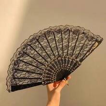 1/2 chiếc quạt gấp cầm tay ren đen trắng phong cách Trung Hoa cổ điển thanh lịch, phụ kiện Hanfu/sườn xám, đạo cụ chụp ảnh tua rua cổ điển cho tiệc tùng và vũ hội, hoàn hảo cho quạt mùa hè (không có tua rua ở đáy) - nhiều màu - Xem 12