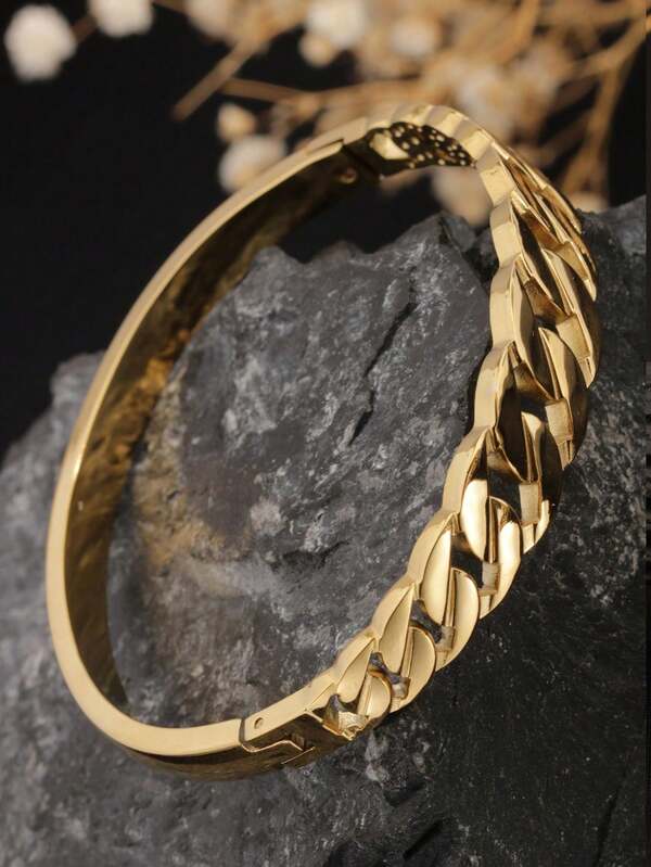 1pc Polished Chain Link Stainless Steel Bangle, Versatile Elegant Luxury Aesthetic, Suitable For Women's Daily And Party Wear, Gift For Girlfriend, Material, Timeless Classic Design, Minimalist Style For Daily Wear