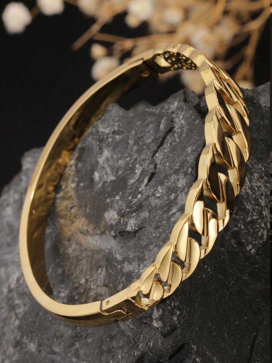 1pc Polished Chain Link Stainless Steel Bangle, Versatile Elegant Luxury Aesthetic, Suitable For Women's Daily And Party Wear, Gift For Girlfriend, Material, Timeless Classic Design, Minimalist Style For Daily Wear - Chain Bracelet - View 1