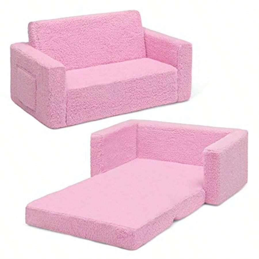 Cozee Flip-out Sherpa 2-in-1 Convertible Sofa to Lounger for - Rosa - Ver 1