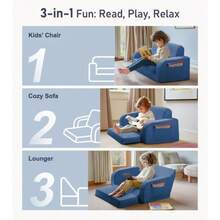 Sofá convertible 3 en 1 extra ancho para niños sofá abierto para tumbona cómodo sillón para niños lavable a máquina sofá cama para niños para divertirse o descansar cómodo azul oscuro - azul oscuro - Ver 3