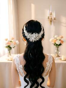 Silver Crystal Bridal Headband, Leaf Rhinestone Hair Accessory, Elegant Silver Wedding Party Hair Ornament, Bridal Gift - Silver - View 2