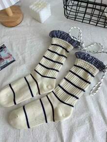 1 双独特设计的中筒袜，春秋季时尚单品 - 彩色 - 查看 3