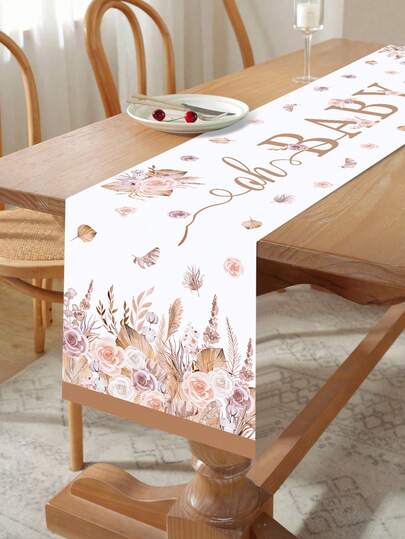 1pc Oh Baby Table Runner,Baby Shower Theme Table Cloth,Oh Baby Butterfly Floral Surround Decoration Pattern Gender Reveal Party Reusable Table Cover,Babymoon Party Decoration Tablecloth,Welcome Baby Party Decoration,Gender Reveal Party Supplies, Baby Shower Gift, Baby Shower Decoration, Gender Reveal Decoration, Kitchen Decoration,Party Supplies,Party Favors