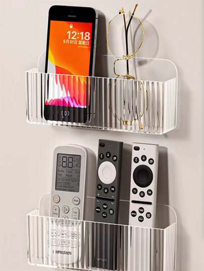1/2/3pcs Remote Control Storage Box, Wall-Mounted TV/AC Remote Holder, Acrylic Transparent Wall-Mounted Phone/Cosmetic Organizer
