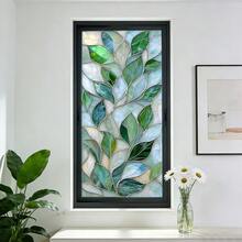 1/3pcs Elegant 3D Plant Leaf Pattern Decorative Privacy Window Film. Retro Colorful Leaf Design Frosted Static Cling Glass Sticker. Suitable For Living Room, Bedroom, Bathroom Home Decor Sticker. - Multicolor - View 7