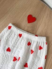 A Children's Clothing Set With A White Base And Red Heart-Shaped Print, Featuring Ruffled Details. - Multicolor - View 9