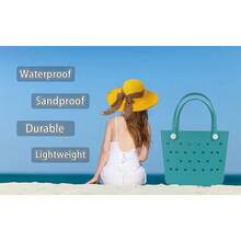 Medium Beach Bag, Waterproof Rubber Beach Bag, Washable Open Tote Bag Durable Tote Travel Bags For Outdoor Sport - 黑色 - 查看 4