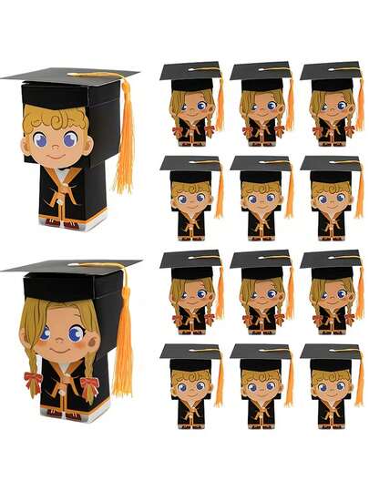 10个毕业季博士帽礼盒，3D学士帽糖果盒，男女博士设计礼盒，毕业季纸质礼盒，适合礼品包装、糖果包装和零食包装，非常适合毕业派对和返校派对，是毕业派对和礼物的完美选择。