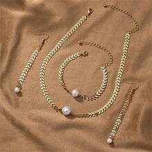 1 Set Women's Geometric Luxury Design Wheat Ear Pearl Necklace & Bracelet Jewelry Set - Multicolor - View 1