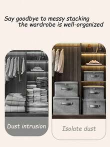 1pc Grey Cationic Fabric/Bed Sheet Storage Box, Foldable Storage Box With Zipper And Handle, Grey Storage Box, Polyester Linen Material, Square, With Lid, Durable, Multifunctional, Suitable For Storing Clothes, Toys And Other Items - Grey - View 6