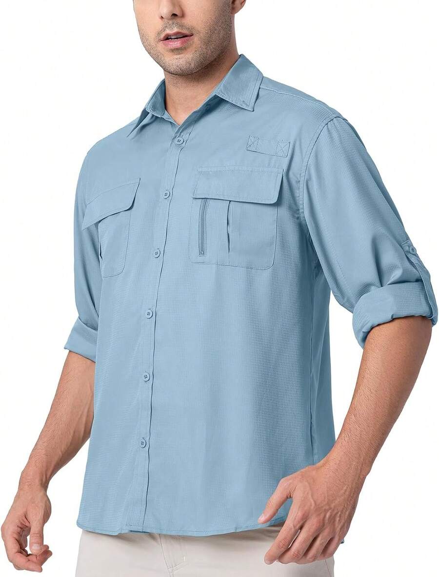 Men's Lightweight UV Protection Safari Shirt For Outdoor Travel - Sapphire Blue - View 1