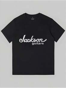 1pc Men' S Jackson Guitars Official Plus Size Shirt Black Music Band Tee With Iconic White Cursive Lettering Guitar Design All Season Comfort Washable Casual Round Neck Short Sleeve Fans Musicians Choose Your Size - 黑色 - 查看 5