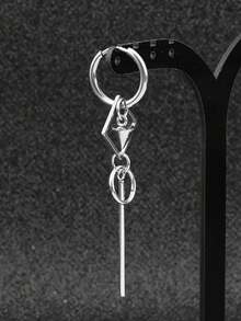 Fashionable and Popular 1pc Men Geometric Decor Drop Earring Stainless Steel Punk Hip Pop Style for Jewelry Gift and for a Stylish Look - Silver - View 5