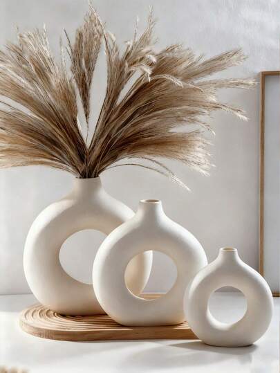 3个装塑料花瓶，白色不易碎，适合郁金香、玫瑰和干花装饰，家居装饰，客厅，餐桌礼物，生日，毕业典礼，房间装饰，仿玻璃花瓶，塑料花瓶，黑白组合