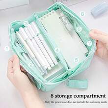 Rosyposy 1pc Cute Rectangular Multi-Pocket Pencil Case, Aesthetic Soft Color Large Opening Pencil Bag, Multi-Functional Student Cosmetic And School Stationery Desktop Storage Organizer - Rectangle - View 4