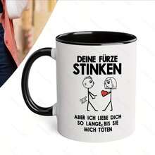 1pc 11oz German Ceramic Coffee Mug With Funny Stick Figure Pattern - "Die Furz Stinken" Quote, Reusable And High Quality, Hand Wash Only, Suitable For Kitchen Or Dining, Coffee Bar Accessory - Hitam - Kelas S - Cangkir Keramik - View 2