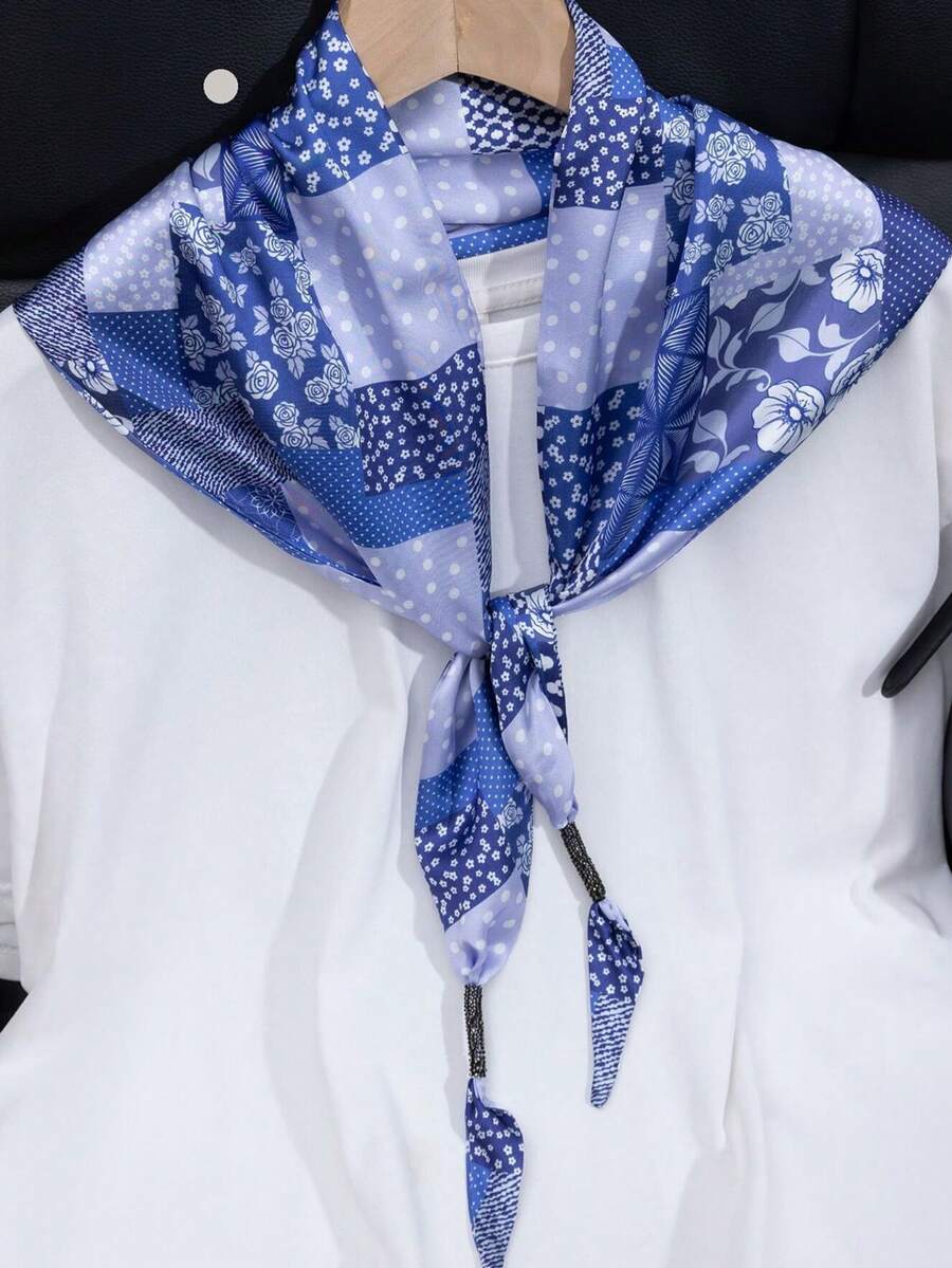 1pc Versatile Triangular Scarf, Decorative Shawl For Coats, Shirts, Autumn/Spring - Multicolor - View 1