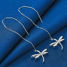 1 Pair 925 Sterling Silver Plated Exquisite Dragonfly Earrings For Women, Stylish And Elegant Wedding Party Jewelry - Silver - View 3