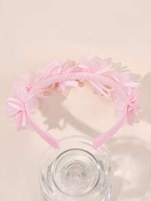 1pc Pink Hair Band For Girls,Mesh Flower Decor Headband For Girls,Fashion Flower Hair Accessories For Girls Party Gifts - Pink - View 7