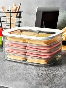 3-Layer Refrigerator Food Storage Box, Airtight Transparent Food Preservation Container, Sliced Food Fridge Storage Box, Leakproof Reusable Food Saver Box, Kitchen Organization, Suitable For Indoor, Outdoor, Camping - Multicolor - View 1