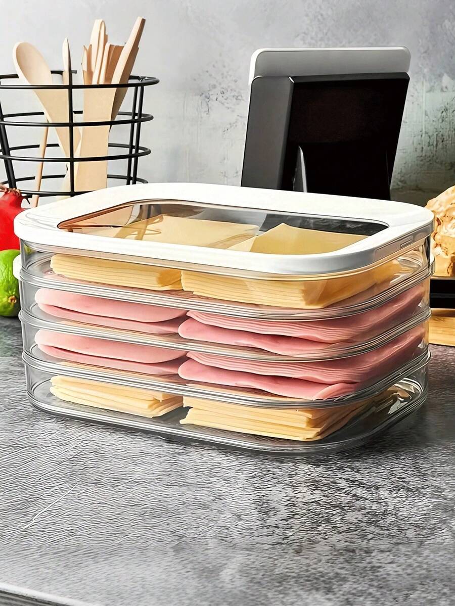 3-Layer Refrigerator Food Storage Box, Airtight Transparent Food Preservation Container, Sliced Food Fridge Storage Box, Leakproof Reusable Food Saver Box, Kitchen Organization, Suitable For Indoor, Outdoor, Camping - Multicolor - View 1