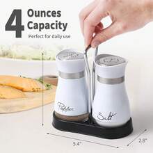Lonffery Salt And Pepper Shakers Set, Stainless Steel With Glass Bottle For Table, RV, Camp, BBQ, Set Of 2, Black - 白色 - 查看 5