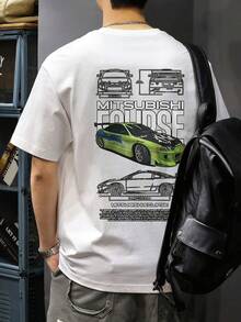 Camiseta estampada para hombre Y2K estampado, estilo callejero Diseño de coche verde Mitsubishi Eclipse camisetas gráficas 100 por ciento algodón camisetas con gráficos - Blanco - Ver 3