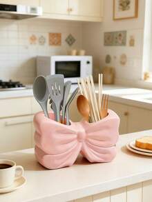 Cute Bow-Knot Resin Kitchen Utensil Organizer Rack, Adorable Desktop Storage Box For Chopsticks, Spoons, Whisks And Cooking Tools, Beautifies Kitchen Countertop, Dining Table And Small Kitchens, Durable Resin Material, Easy To Clean, Sweet Decorative Piece To Enhance Kitchen And Vanity Space, Perfect For Organizing Daily Dining Essentials And Must-Have Kitchen Tools - Multicolor - View 7