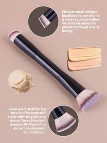 专业双头面部化妆刷，散粉腮红刷，化妆工具，柔软纤维，便于携带，旅行刷 - 黑色 - 查看 3