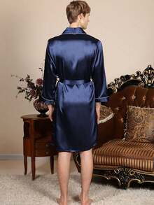 1 chiếc áo choàng tắm nam bằng satin nhẹ, áo choàng kimono lụa cao cấp dành cho nam, áo choàng tắm thắt eo bằng lụa băng giá có ve áo. - Nhiều màu - Xem 6