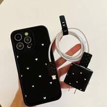 Estuche y protector de carga 4 en 1, funda de TPU suave mate negra con estampado de corazones blancos en todo el Body, protección de Body completo a prueba de golpes, compatible con iPhone 11, 12, 13, 13 Pro Max, 14 Pro Max, 15, 15 Pro, 15 Plus, 15 Pro Max, 16, 16 Pro, 16 Plus, 16 Pro Max, 17 Air - Multicolor - Ver 2