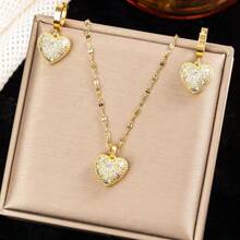 一套不锈钢心形首饰套装，创意设计简约甜美浪漫优雅经典时尚休闲，适合情人节、斋月、节日、日常佩戴、派对、送礼（OPP袋包装盒仅供拍摄使用） - 金黃色 - 查看 5