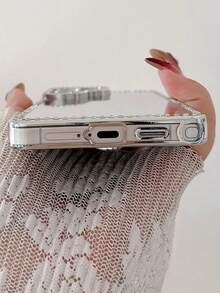 Minimalist Design Anti Fall Luxurious Rhinestone Makeup Mirror Phone Case Compatible With Samsung Galaxy S26 S25 S24 S23 Ultra Plus Shockproof Protective Back Cover - Silver - View 8