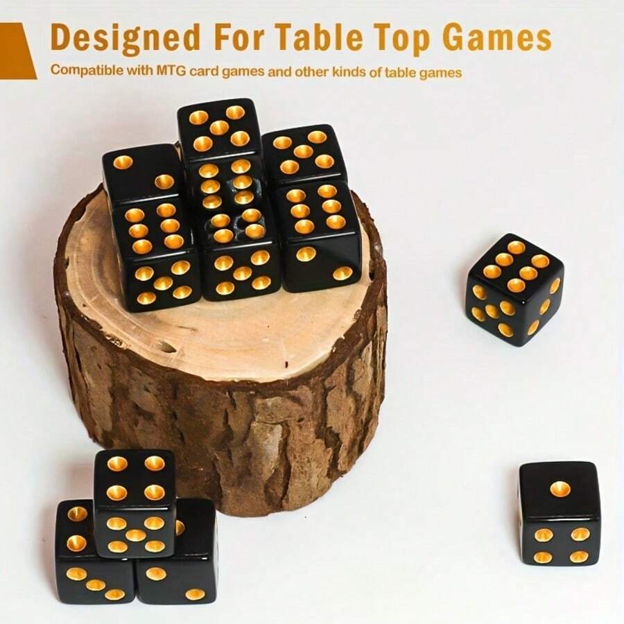 6pcs Black With Golden Color Dice/D6 Numbered 1-6/Classic Design/Acrylic Board Game Accessories/Family Fun/Party Favors&/Dice Gifts/ Dice/Wargaming Dice/Playing Dice/Warcry Dice/Card Or Dice Games/Dice/Table Top Gaming/Oversized