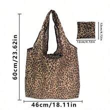 Grand sac fourre-tout imprimé léopard pour femmes, marron, en polyester, pliable, avec une poignée solide, convenant pour la vie quotidienne, le Nouvel An, la Saint-Valentin, les voyages, les achats, accessoire de mode - Voir 7