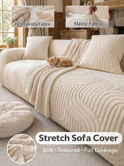 1 pièce Housse de canapé extensible, antidérapante et lavable, décoration et protection de canapé de salon pour toutes les saisons, couverture complète et douce, housse de canapé adaptée aux animaux de compagnie