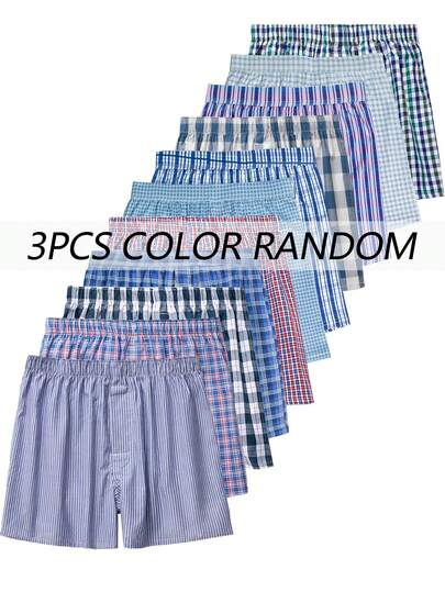 Set de 3 piezas de ropa interior para hombre, pantalones casuales con estampado de cuadros, pantalones de pijama holgados y cómodos de talla grande, con botón oculto, calzoncillos tipo bóxer con cintura elástica transpirable, pantalones cortos para hacer ejercicio, combinación multicolor con cintura elástica, adecuado para ciclismo, deportes, viajes, regalo para novio