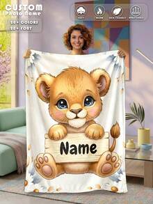 1 Peça Cobertor Personalizado com Nome para Cama, Multiuso para Sala de Estar, Sofá, Praia, Camping, Animal de Estimação, Cobertor de Roupa de Cama com Texto Personalizado para Família/Animal de Estimação/Casal, Presentes de Aniversário, Presente para Amigo, Presente para Ela, Presente para Filho/Filha, Decoração de Quarto, Aconchegante - Estilo 1 - Visão 1