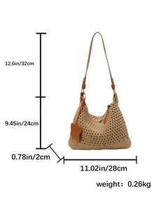 1个（11.0英寸*9.5英寸*0.8英寸）时尚女士单肩包、斜挎包、单肩包，新月形编织草编沙滩包，适合购物、约会、聚会、通勤，可作为礼物送给家人、朋友、女朋友，优雅简约休闲卡其色女士单肩包 - 卡其色 - 查看 10