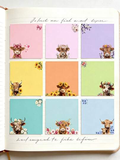 1/6/9 قطعة ملصقات لاصقة بشكل بقرة جبلية، أوراق مذكرات لاصقة جذابة، ملصقات ثلاجة المنزل، ملصقات لوحة الرسائل، إشارات كتب، هدايا ديكور المكتب، لطلاب والمعلمين ولوازم المدرسة