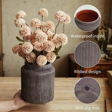 Elegant Bronze Striped Resin Vase, Modern Textured Cylinder Planter For Home Decor, Living Room, Entryway, Shelf, Table Centerpiece, Perfect For Dried Flowers, Potted Plants, Aesthetic Wabi-Sabi Home Accent, Durable Resin Craft, Stylish Decorative Vase, Ideal Gift For Housewarming, Birthday, Plant Enthusiasts, Elevate Your Home Decor With Timeless Vintage Texture - A - View 7