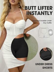 1pc Women Waist Trainer Shorts With Butt Pads, Seamless Shapewear Tummy Control Panty - Black - View 4