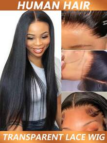 直发真人发假发 5x5 透明蕾丝前额假发 巴西真人发假发 预先拔毛 带婴儿发 180% 密度 适合女性日常佩戴 - Natural Black - 查看 3