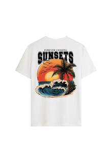 Lightweight Vintage Sunset Graphic Regular Fit Summer Vacation T-Shirt For Women - White - View 4