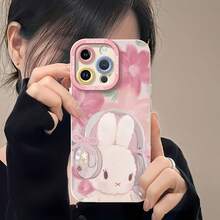 Auriculares con diseño de conejito y flores de color rosa suave.funda de teléfono Fundas compatibles con ,Apple,VIVO,OPPO,,, y Honor.Fabricadas en silicona TPU,ofrecen protección contra golpes y caídas. - Blanco - Ver 6