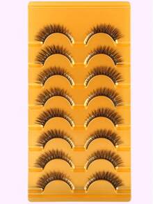 8 Pairs Of Natural-Style Lashes With Black Thread-Crossed Tips, Curved Design For Fuller Volume - Black - View 2